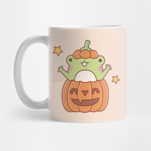 Cute Frog In Carved Pumpkin Halloween Mug